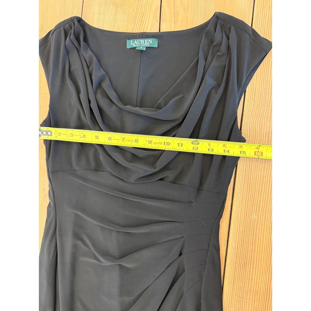 Lauren Ralph Lauren Black Sleeveless Cowl Neck Dress Ruched Sheath Bodycon 6 - Picture 8 of 9